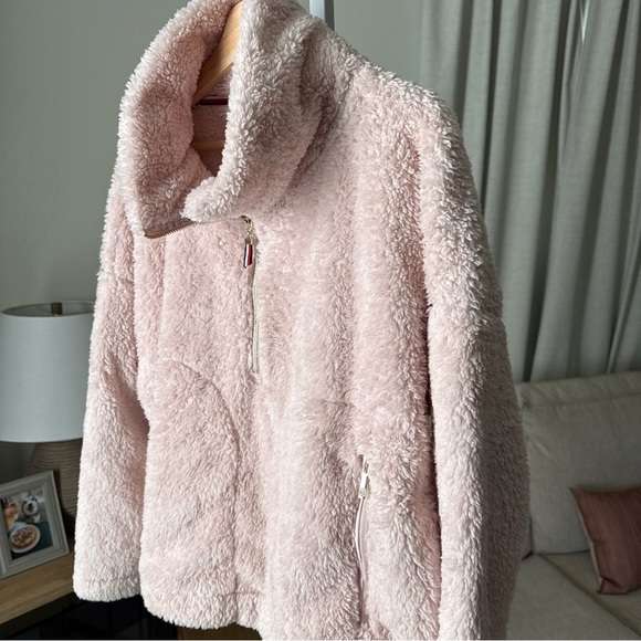 Tommy Hilfiger Women’s Baby Pink Faux Fur Zip Pullover Jacket Size L - Picture 3 of 11